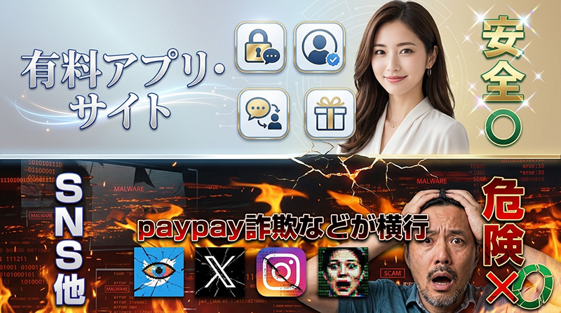 有料アプリ・サイトは安全、SNSなどはpaypay詐欺などが横行していて危険